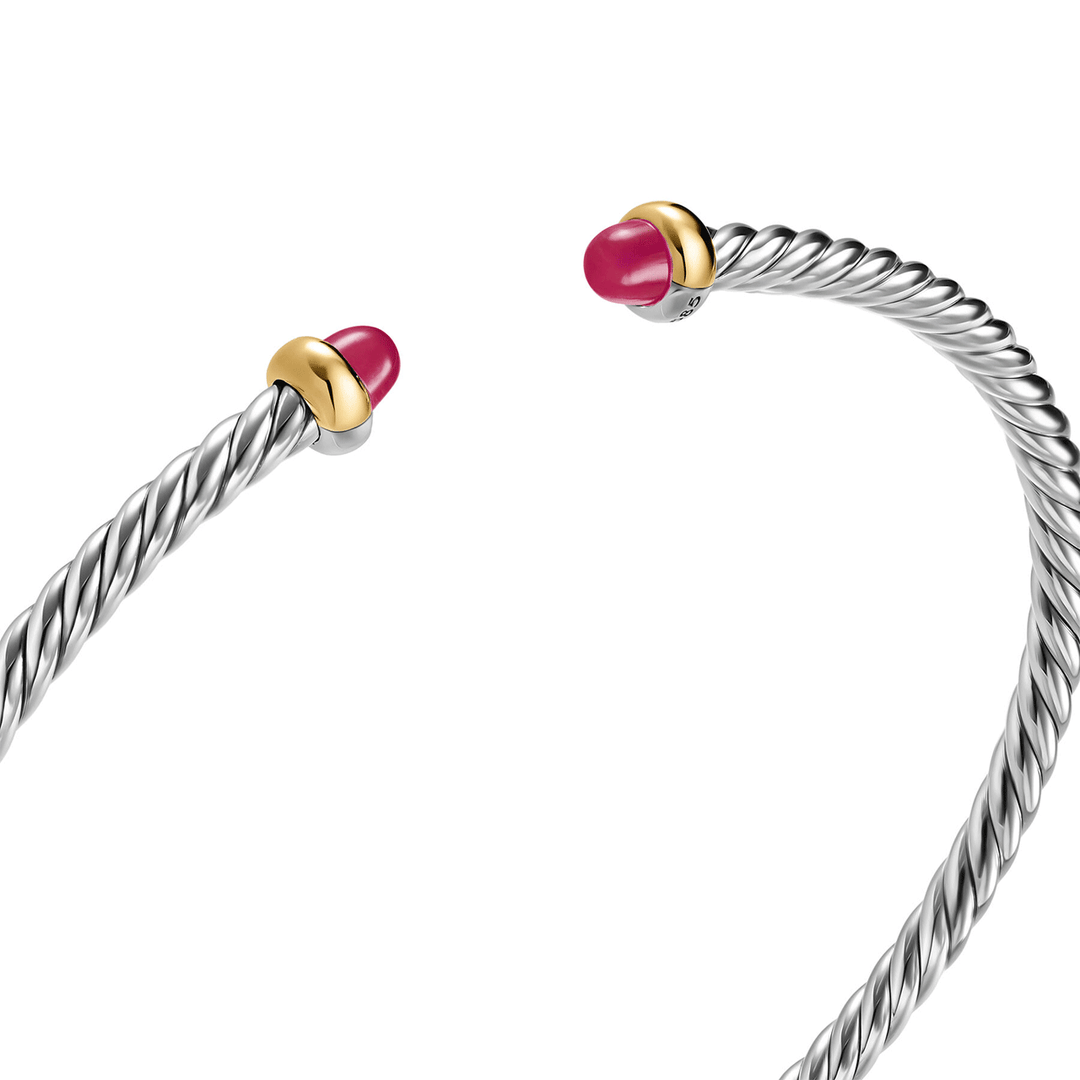 David Yurman Micro Cable Flex® Bracelet Sterling Silver with 14K Yellow Gold and Rubies, 2.6mm
