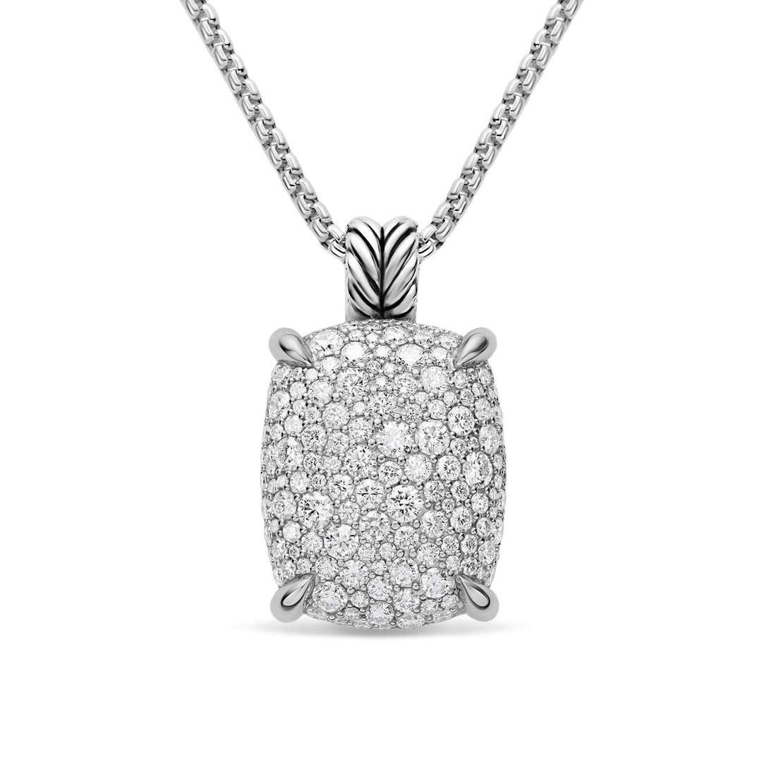 David Yurman Chatelaine Elongated Pendant Necklace Sterling Silver with Diamonds, 19mm