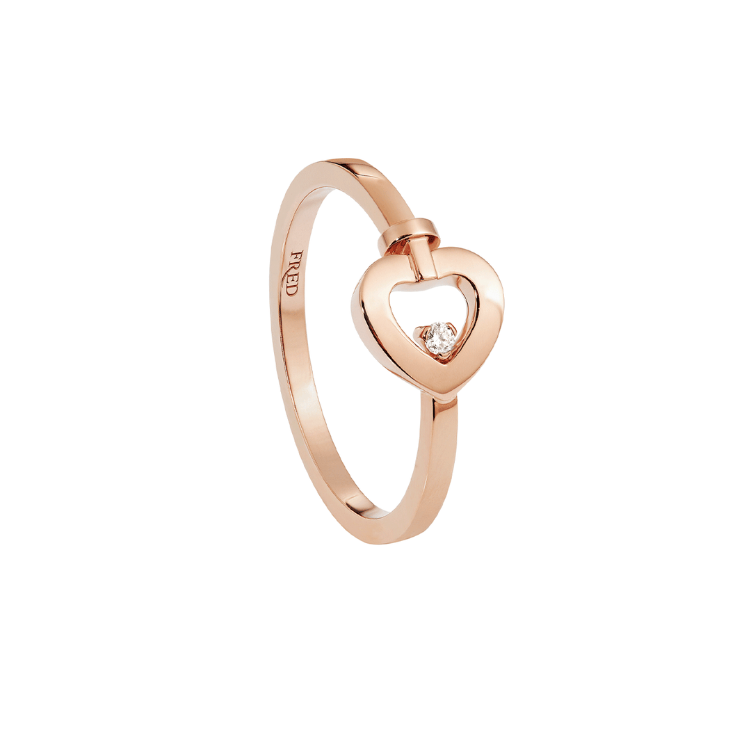 Fred Pretty Woman 18k Rose Gold and Pave Diamond Mini Heart Ring,54 Exclusively at Hamilton Jewelers