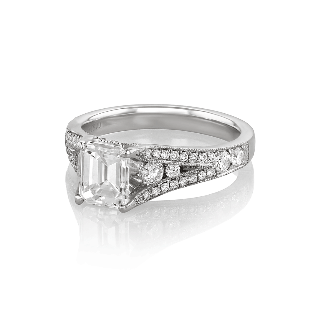 Hamilton Heritage Collection Platinum and Emerald Cut Diamond 1.39 Total Weight Engagment Ring