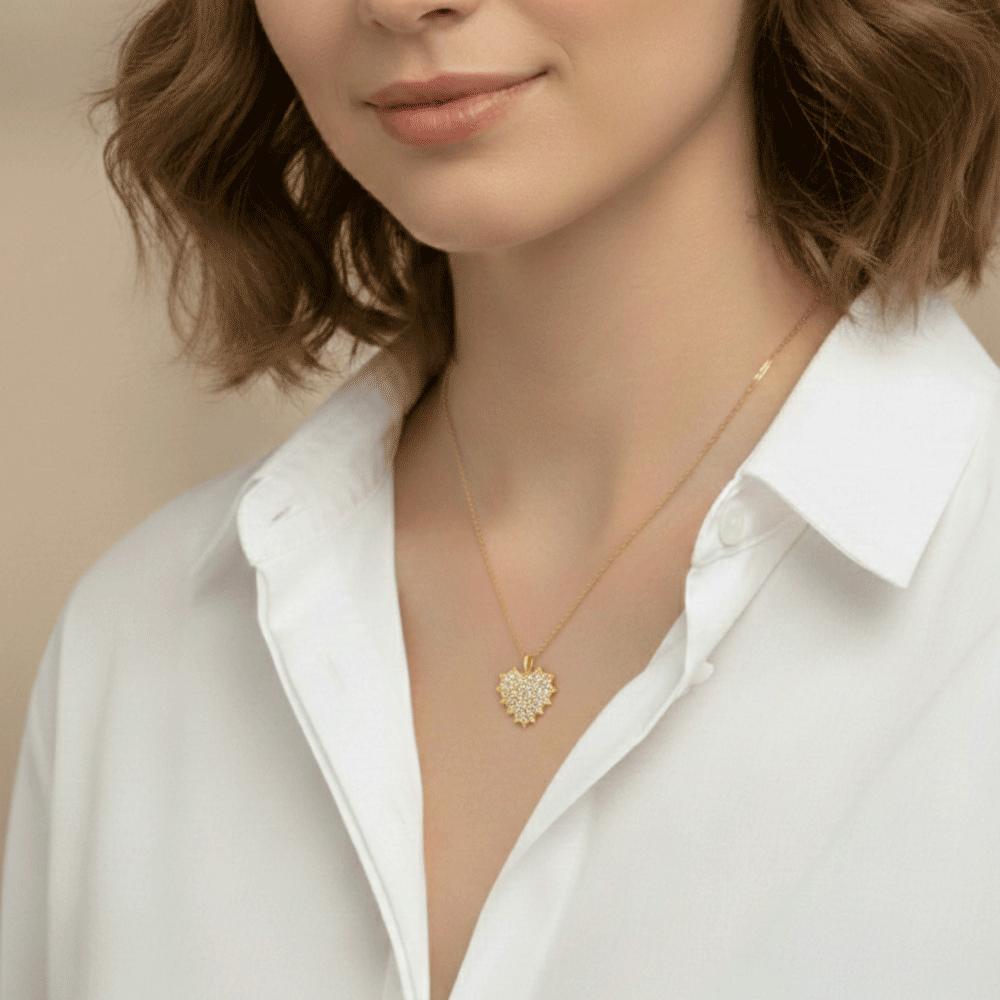 14k Yellow Gold and Pave Diamond .53 Total Weight Heart Charm