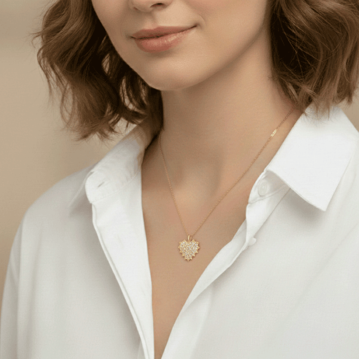 14k Yellow Gold and Pave Diamond .53 Total Weight Heart Charm