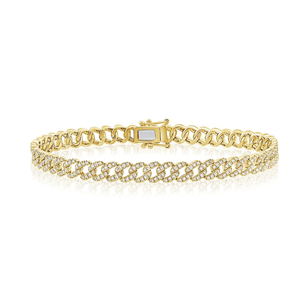 14k Yellow Gold and 1.53 Total Weight Diamond Curb Link Bracelet