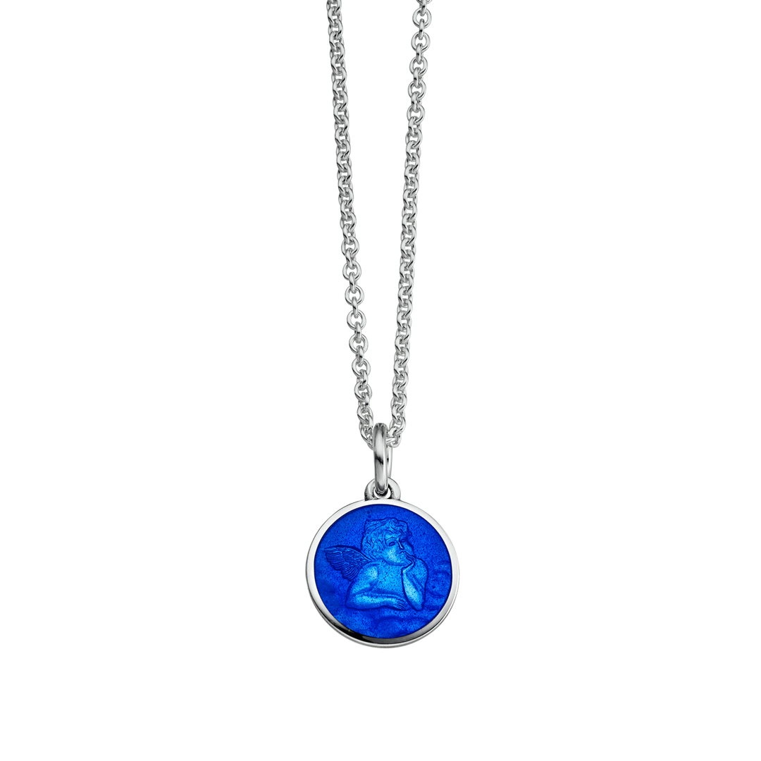 Guardian Angel Royal Blue Enamel Pendant With Chain