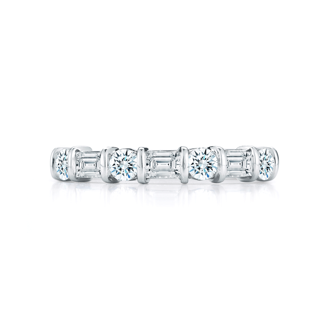 Platinum and 0.77 Total Weight Round Baguette Diamond Band
