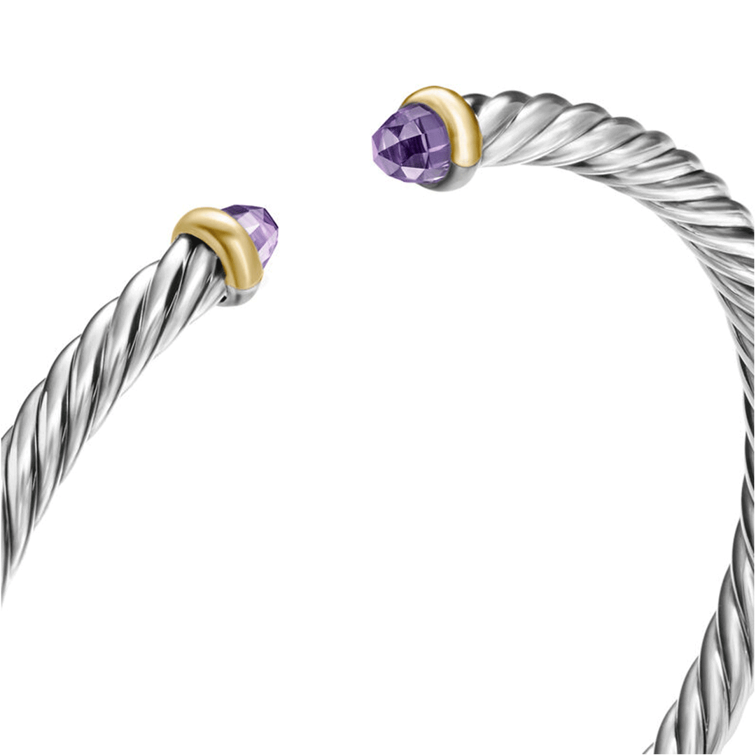 David Yurman Cable Flex Bracelet Sterling Silver with 14k Yellow Gold and Amethyst, 4mm
