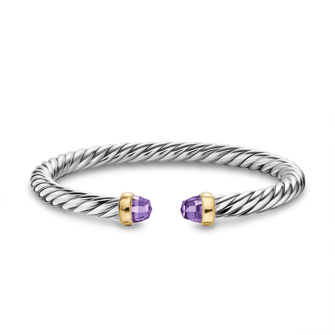 David Yurman Cable Flex® Bracelet Sterling Silver with 14K Yellow Gold and Amethyst, 6mm Med