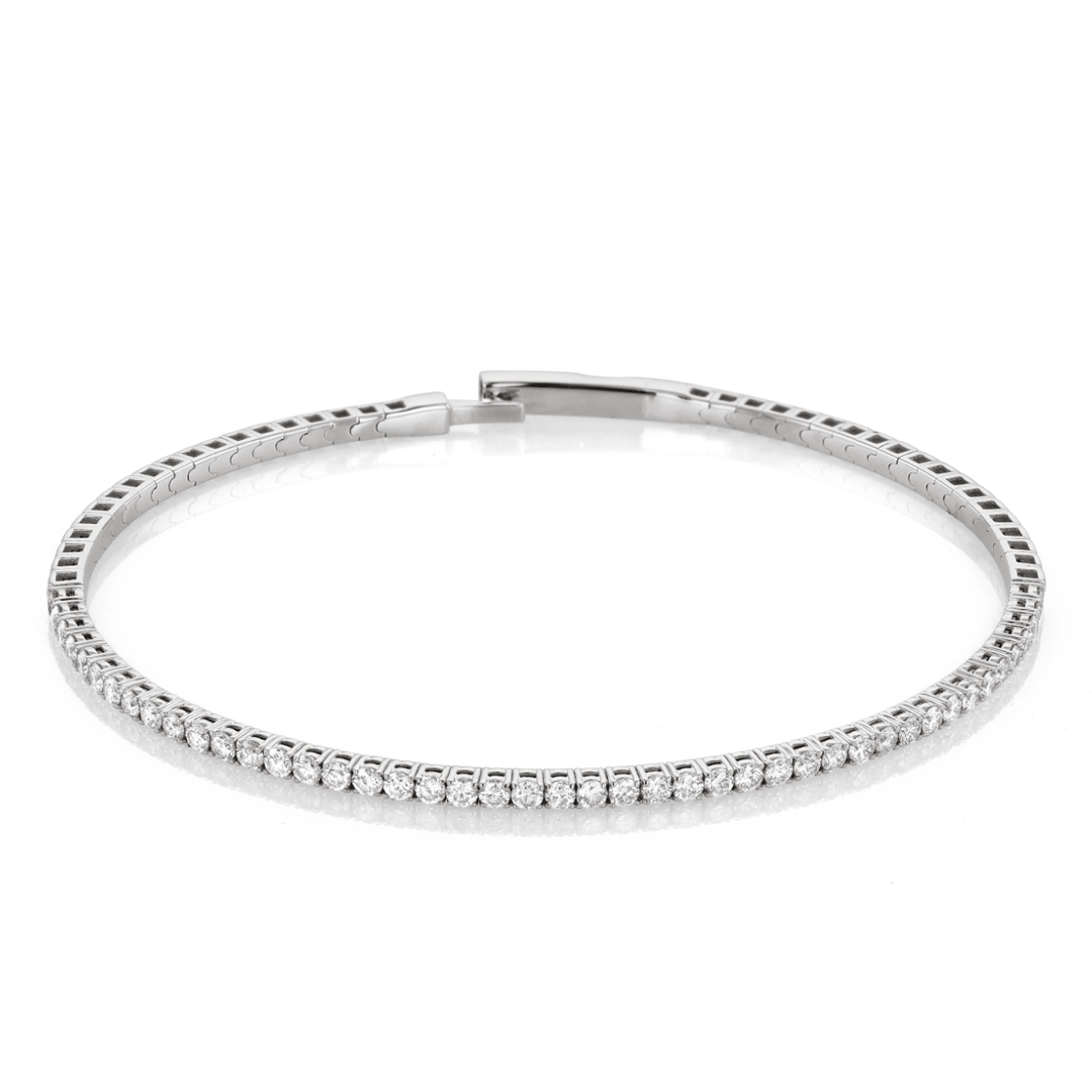 14k White Gold and 1.29 Total Weight Diamond Half Way Bangle