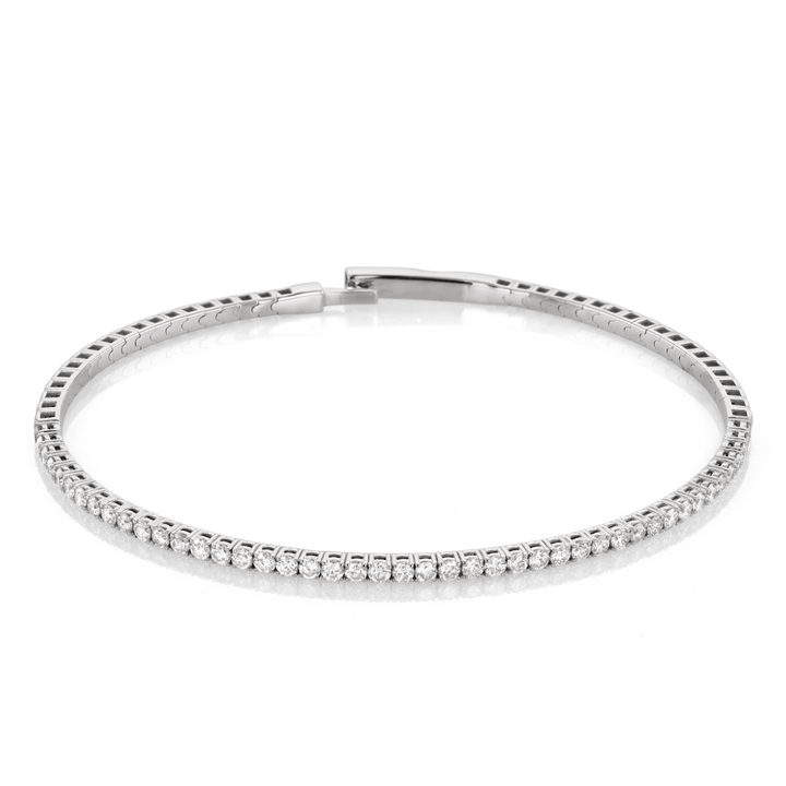 14k White Gold and 1.29 Total Weight Diamond Half Way Bangle
