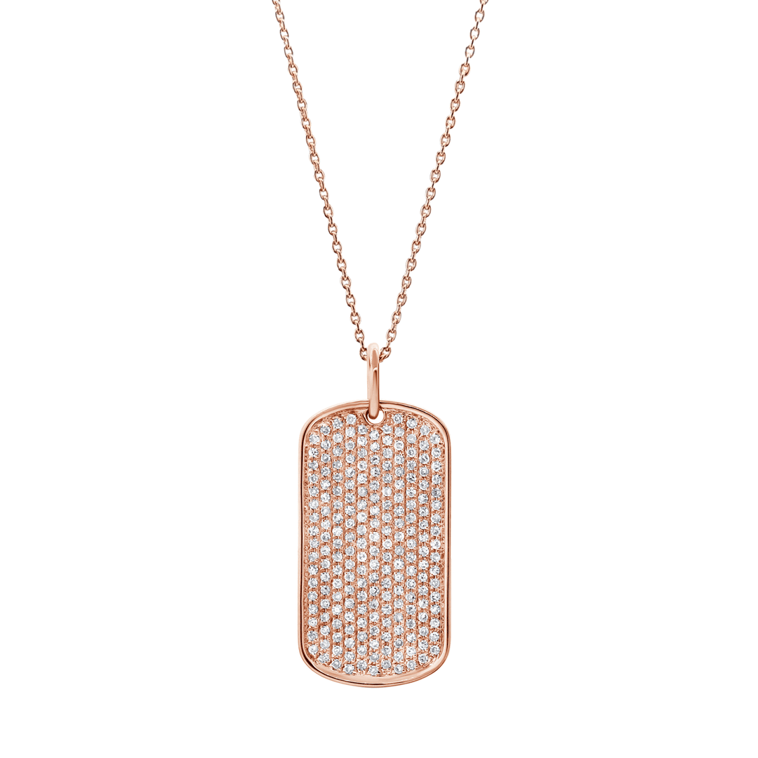 14k Rose Gold Diamond .56 Total Weight Dog Tag Charm