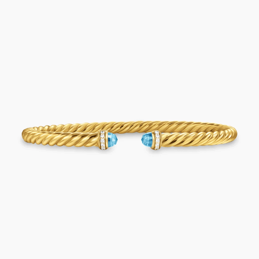 David Yurman Cablespira® Flex Bracelet 18K Yellow Gold with Blue Topaz and Diamonds, 4mm Medium