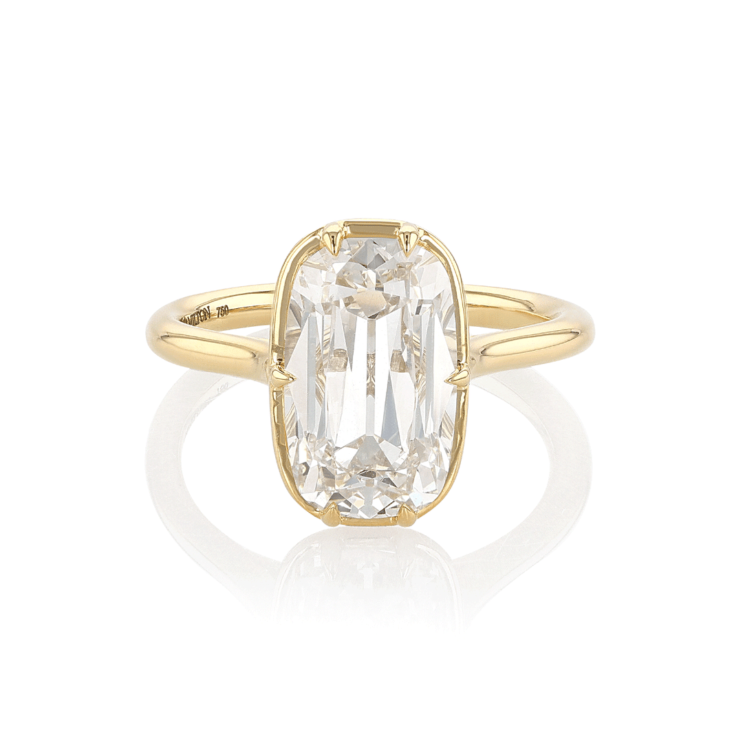 18k Yellow Gold and Old Mine Cut Diamond 4.01 Total Weight Engagement Ring
