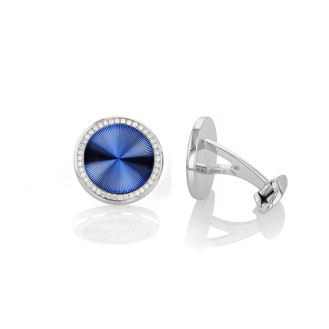 18k White Gold Fluted Ice Blue and Diamond Cufflinks