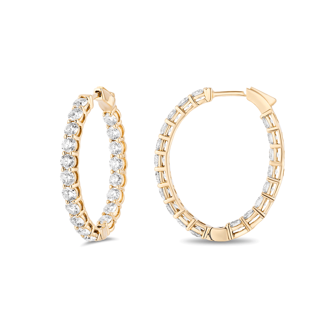 18k Yellow Gold 3.99 Total Weight Natural Diamond Oval Hoops