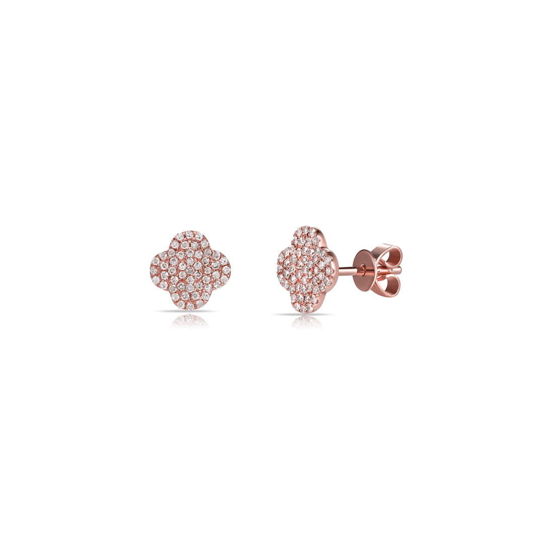 14k Rose Gold and Diamond .25 Total Weight Mini Clover Earrings
