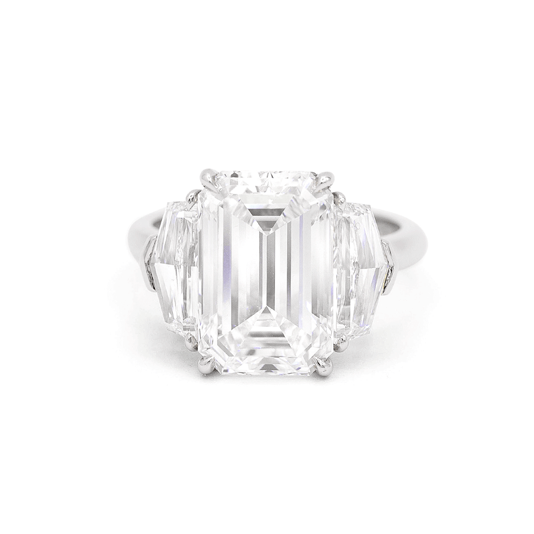 Hamilton Platinum Emerald Cut Diamond 5.80 Total Weight Ring