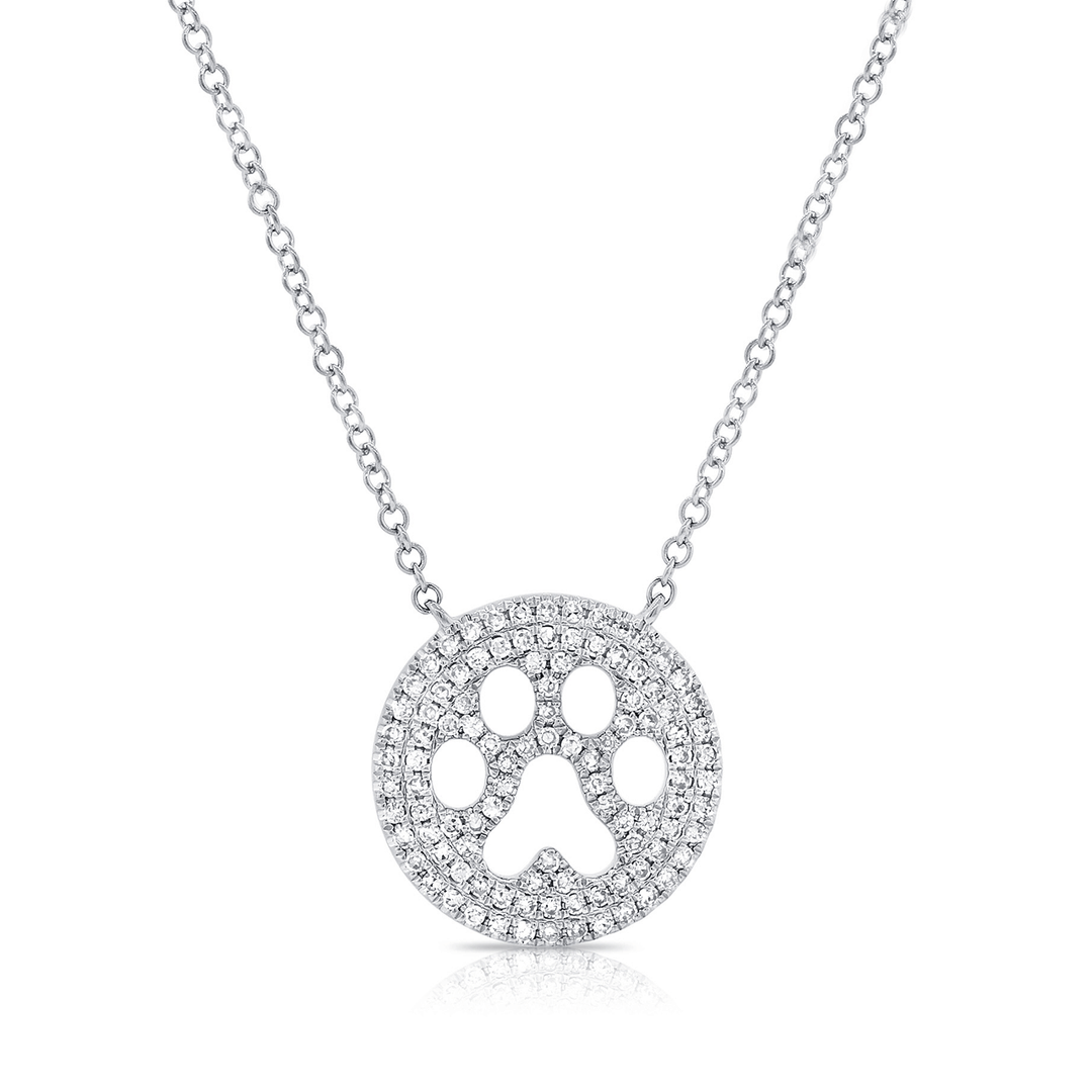 14k White Gold and Diamond .22 Total Weight Paw Print Pendant
