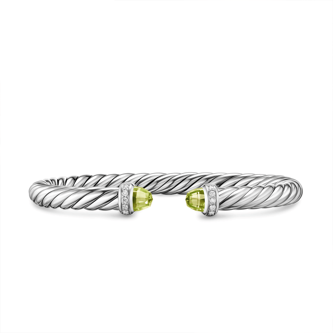 David Yurman Cable Flex® Bracelet Sterling Silver with Peridot and Diamonds, 6mm Medium
