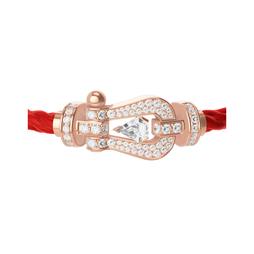 FRED Force 10 Red Cable with 18k Rose Gold LG Full Pave Diamond Shield Buckle, Exclusively at Hamilton Jewelers