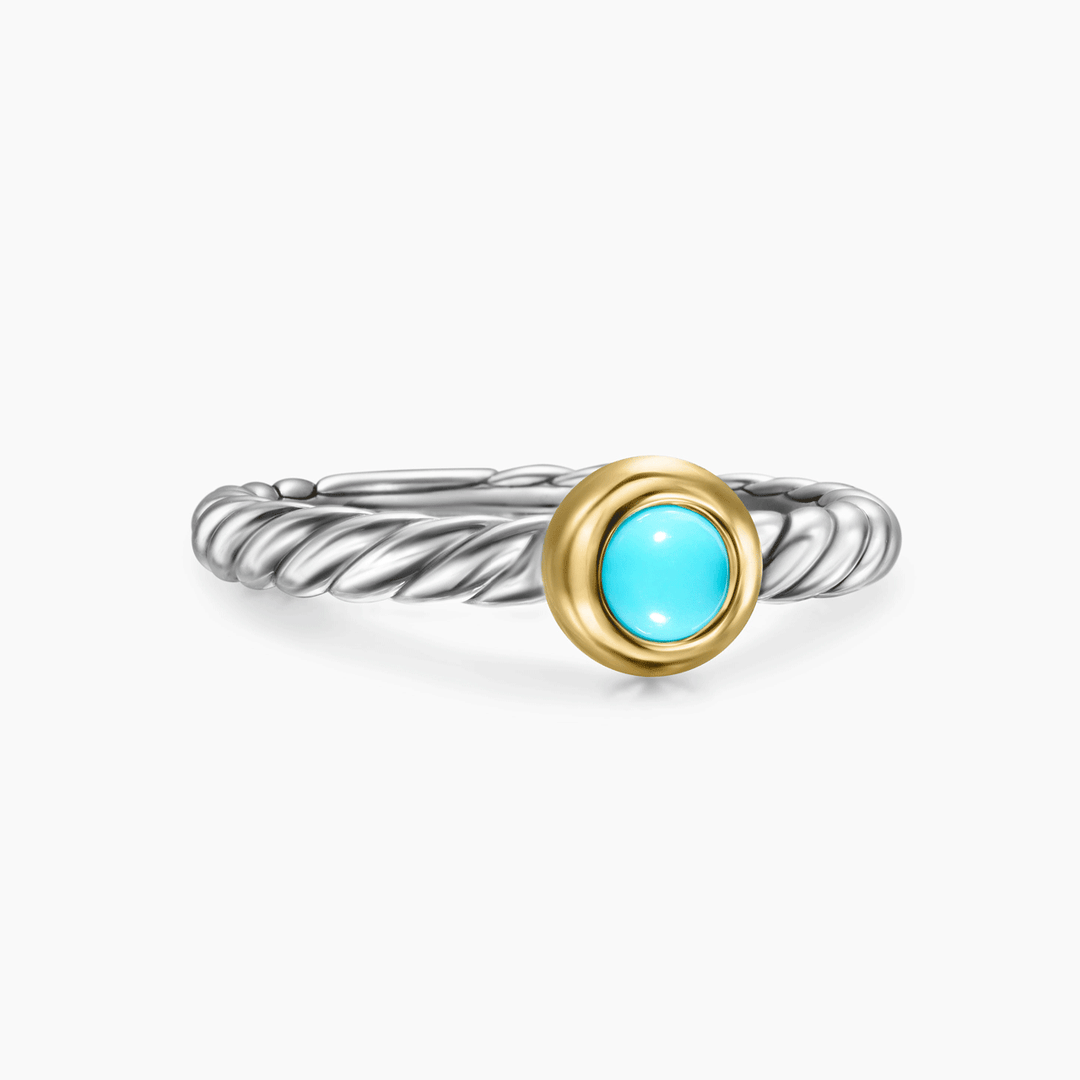 David Yurman Petite Cable Ring Sterling Silver with 14k Yellow Gold and Turquoise, 2.8mm