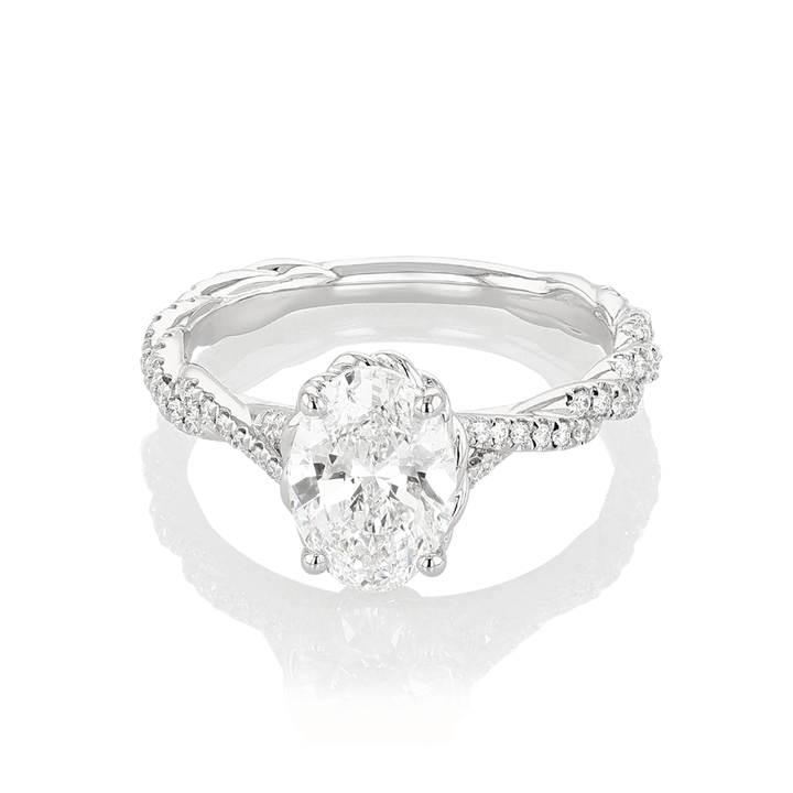Platinum and 1.50 Total Weight Oval Cut Diamond Twist Engagment Ring