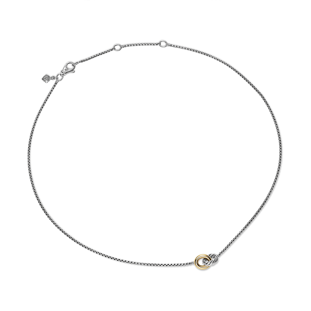 David Yurman Petite Cable Linked Necklace Sterling Silver with 14k Yellow Gold, 15mm