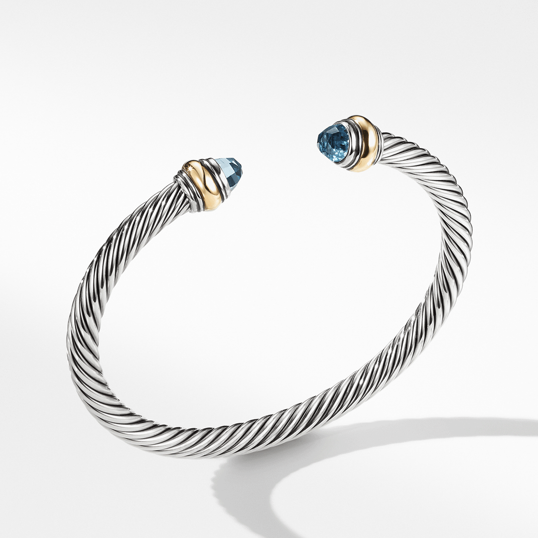 David Yurman Cable Classic Bracelet with Blue Topaz and 14k Yellow Gold, 5mm