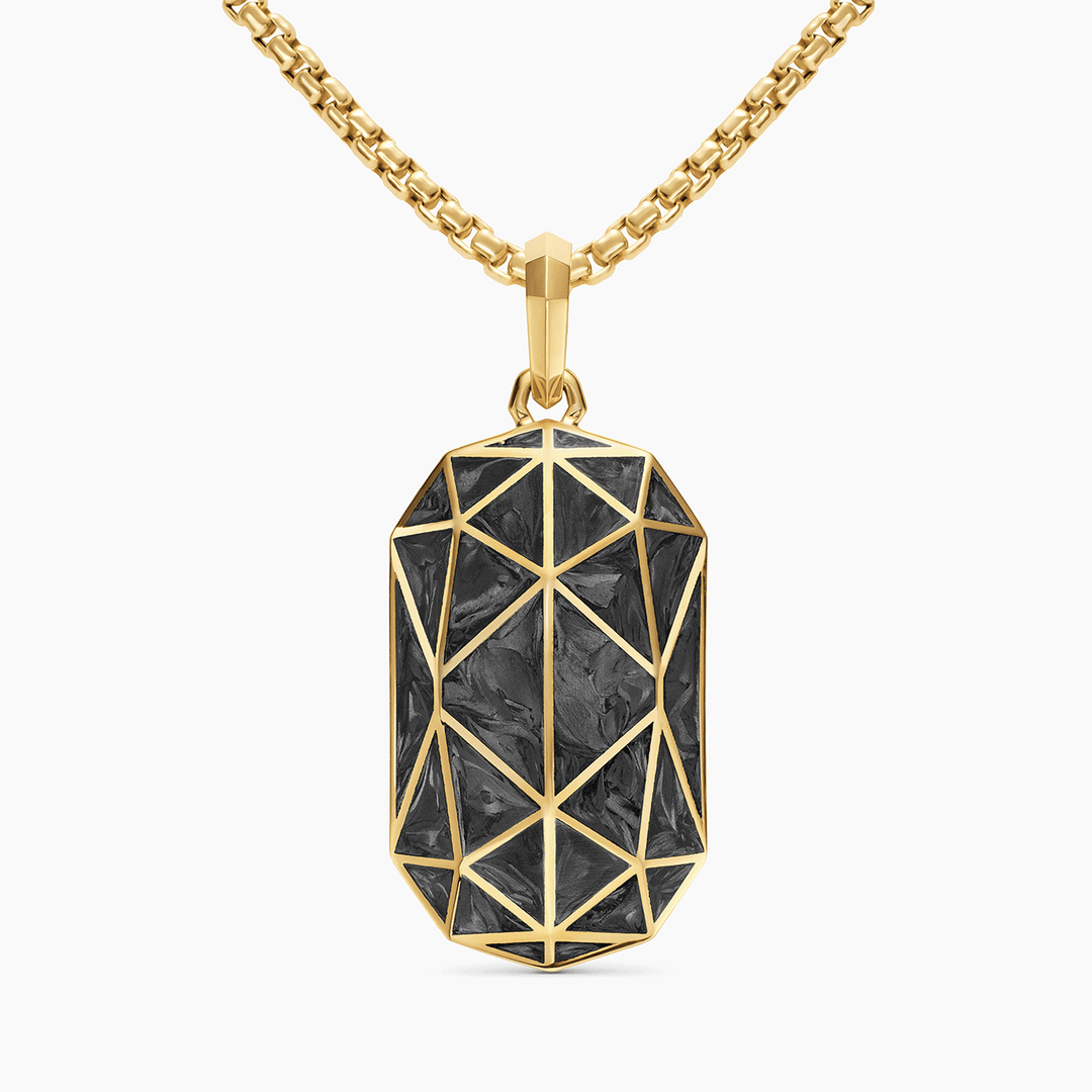 David Yurman Faceted Amulet 18k Yellow Gold with Forged Carbon, 36.3mm
