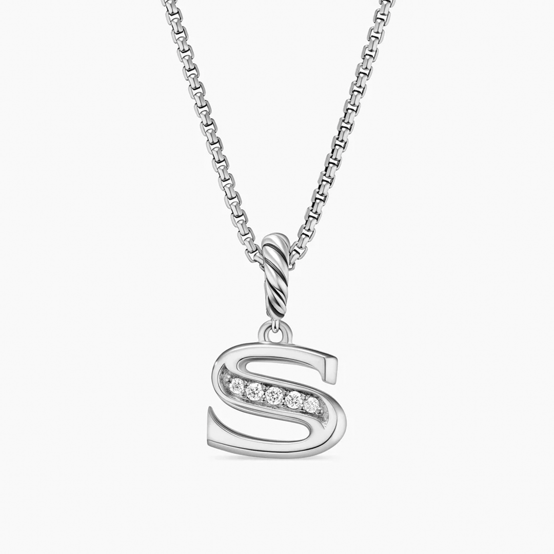 David Yurman Pavé Initial Pendant Necklace Sterling Silver with Diamond S