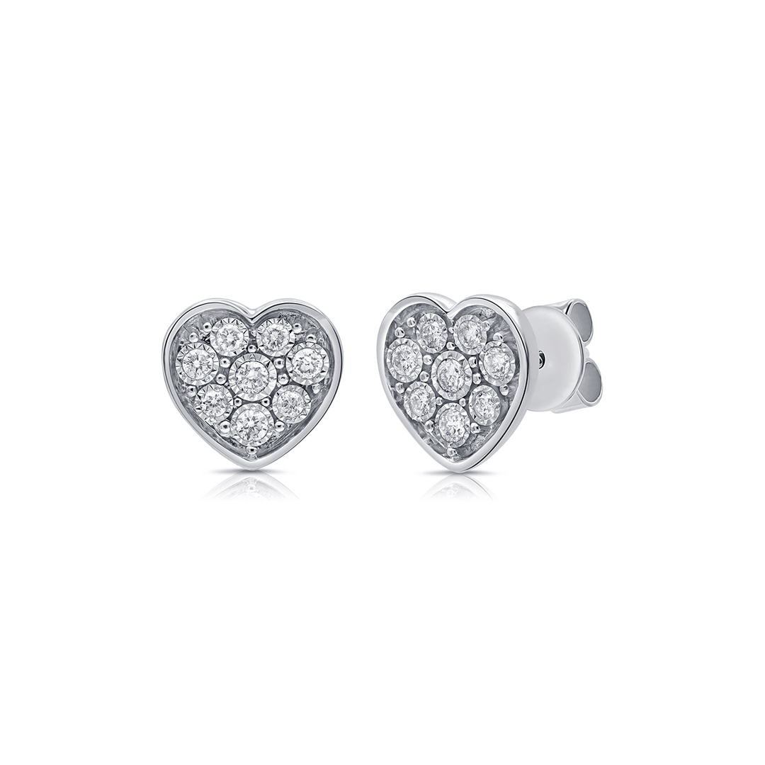 14k White Gold and .17 Total Weight Diamond Heart Studs