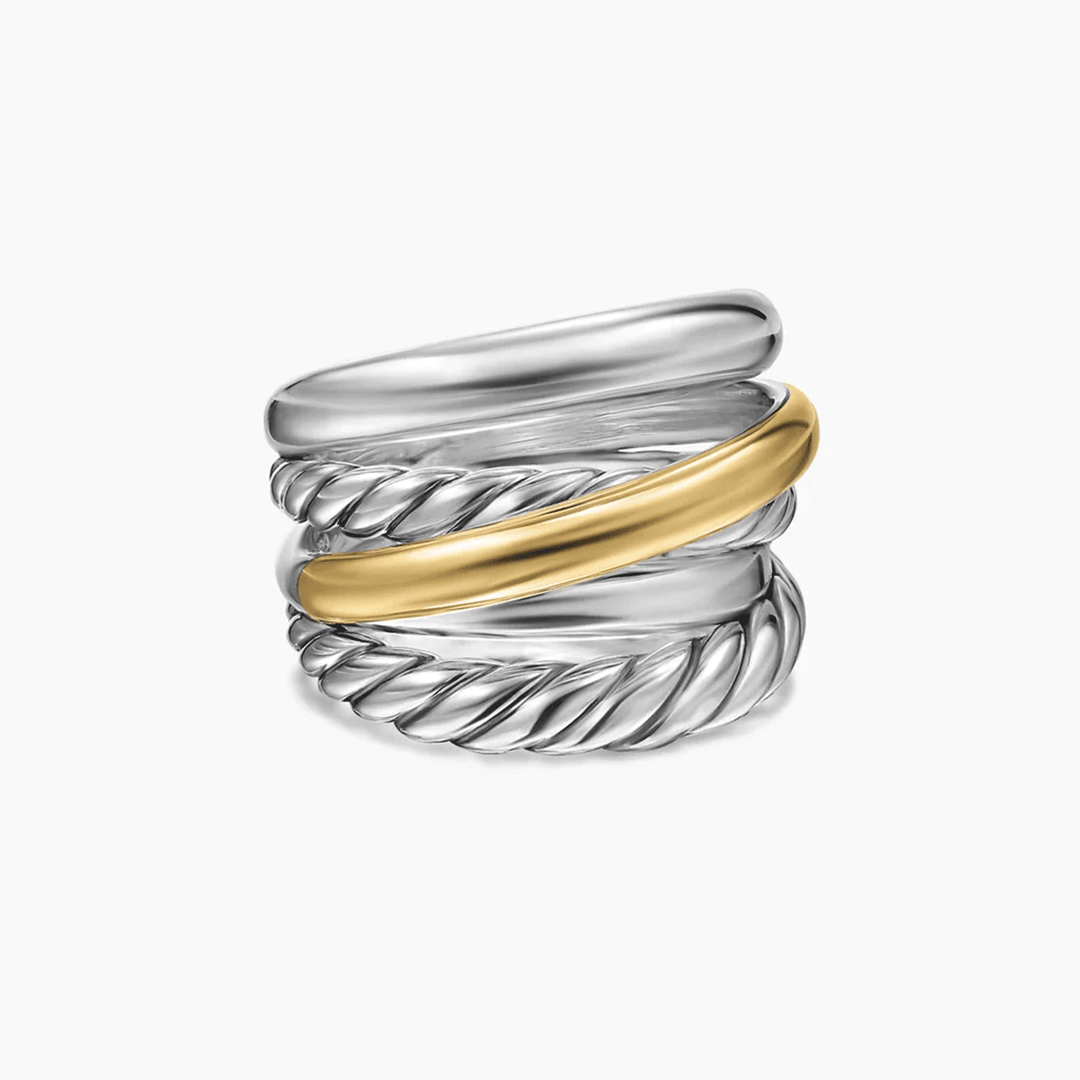 David Yurman Crossover Five Row Ring Sterling Silver with 14k Yellow Gold, 17.5mm