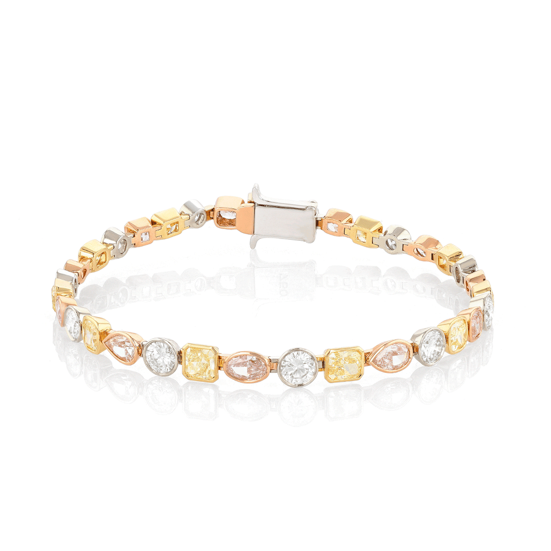 18k Tri Color Gold and Fancy Colored Diamond 9.58 Total Weight Bracelet