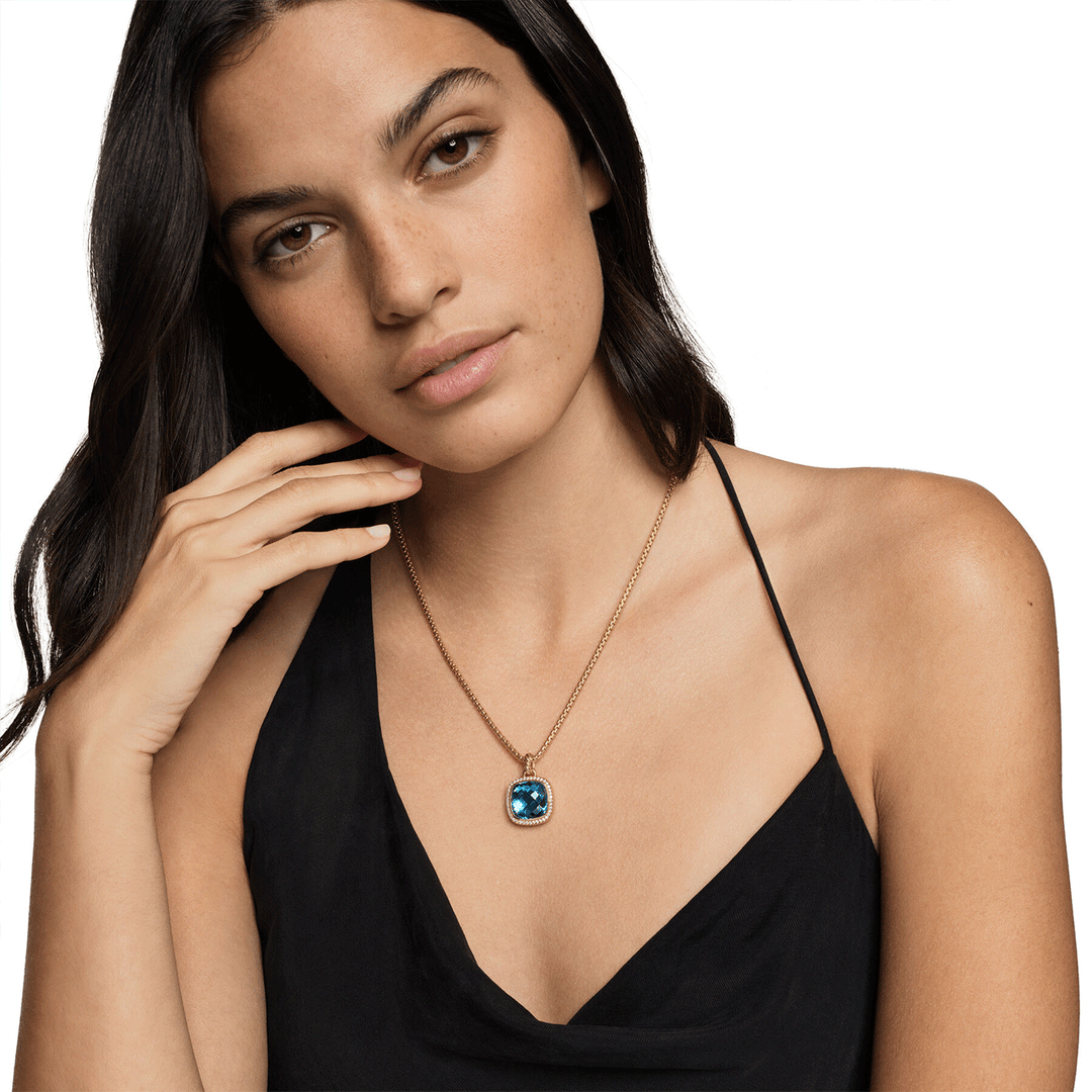 David Yurman Albion® Pendant 18K Yellow Gold with Hampton Blue Topaz and Diamonds 15mm