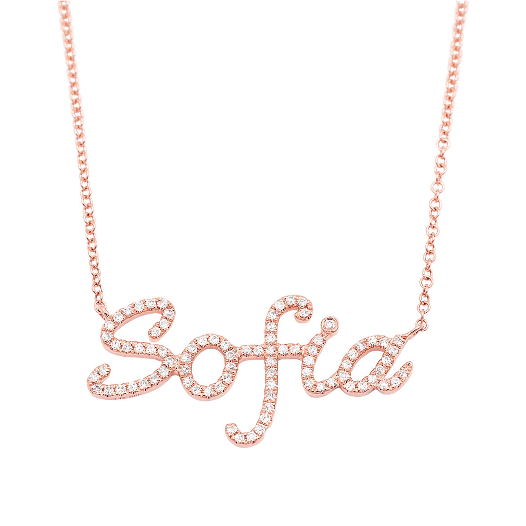 14k Rose Gold and Diamond Script Letter Name Necklace