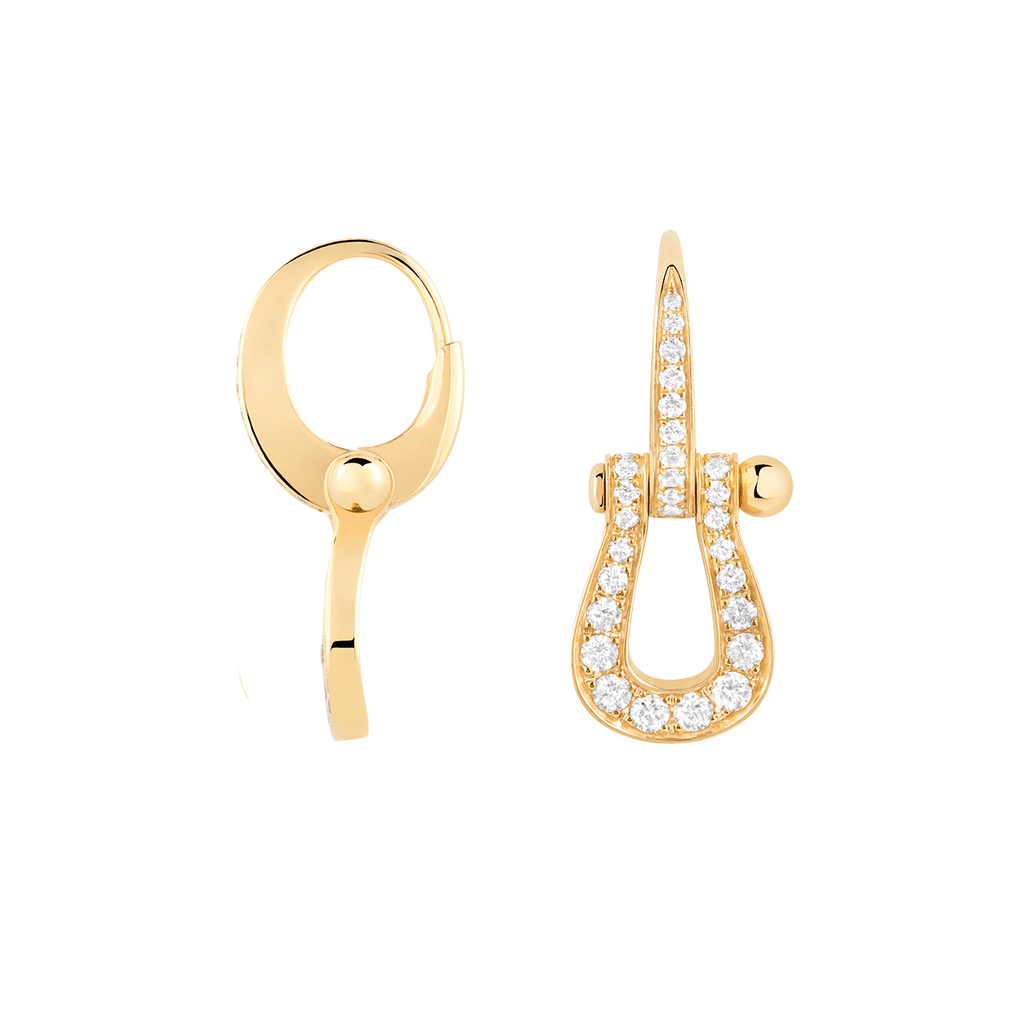 FRED Force 10 Medium Model 18K Yellow Gold Diamond Paved Earrings