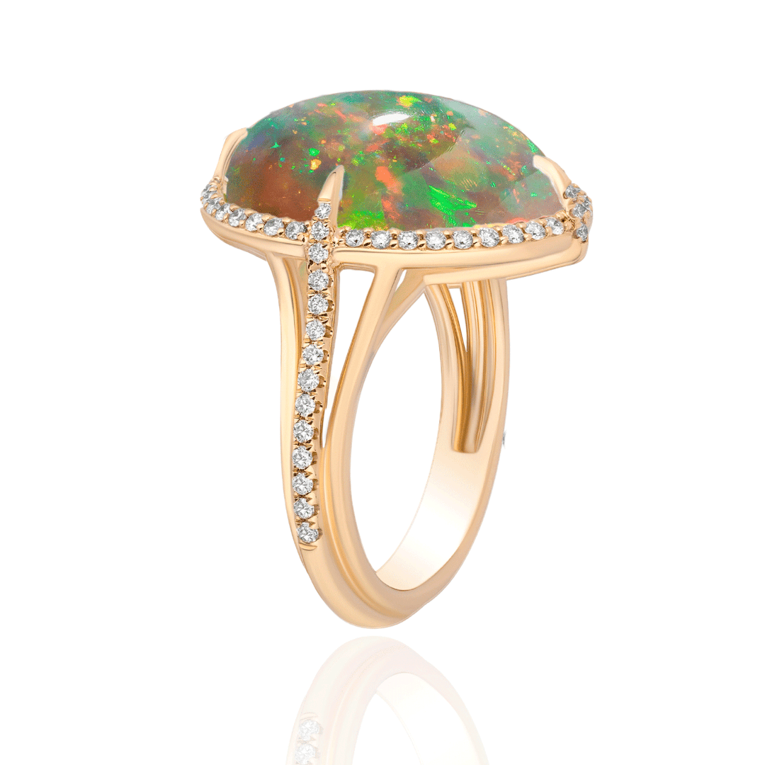 Goshwara 18k Yellow Gold Brown Opal and Diamond Ring