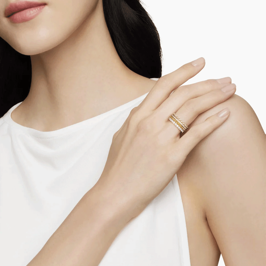 David Yurman Petite Pavé Four Row Pyramid Ring 18K Yellow Gold with Diamonds, 8.6mm