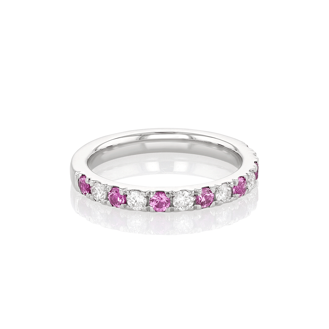 Lisette Platinum Diamond and .40 Total Weight Pink Sapphire Half Way Band