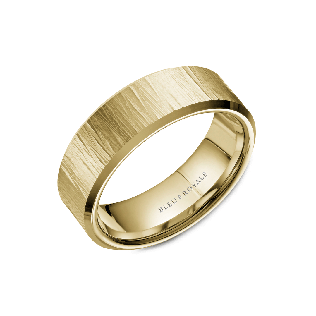 14k Yellow Gold Bark Finish Wedding Band