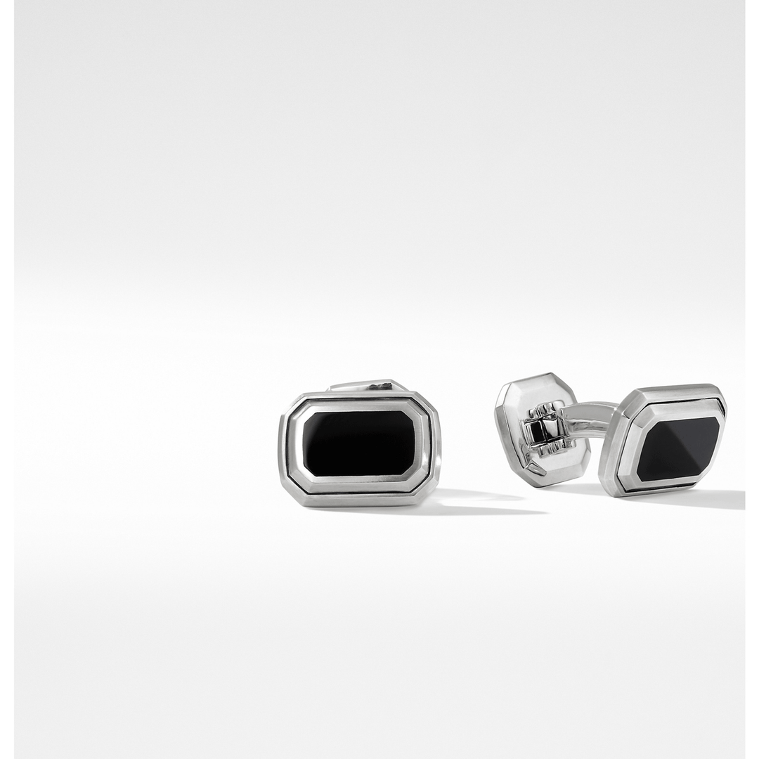 David Yurman Deco Cufflinks Sterling Silver with Black Onyx, 17mm