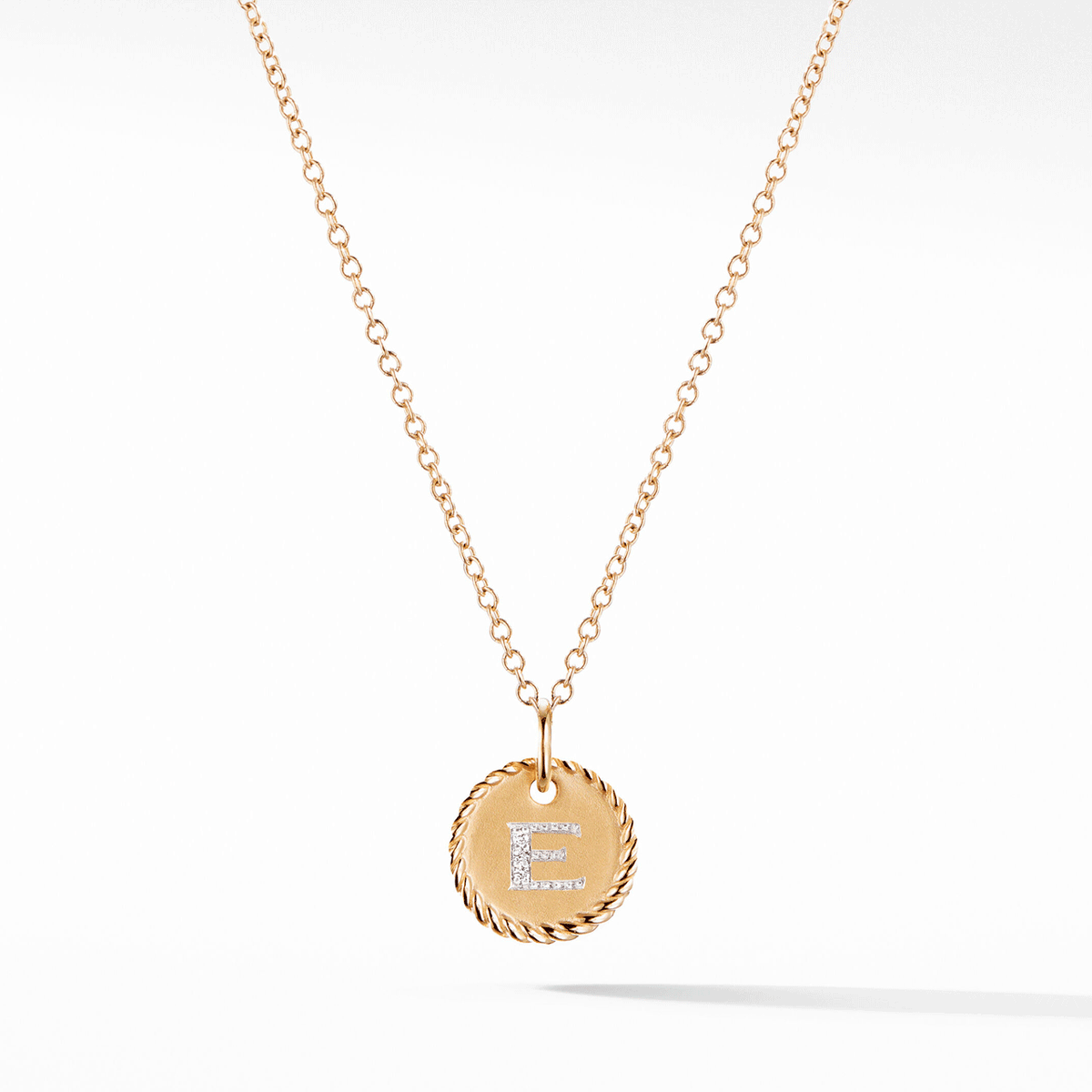 David Yurman E Initial Charm Necklace in 18k Yellow Gold with Pavé Diamonds