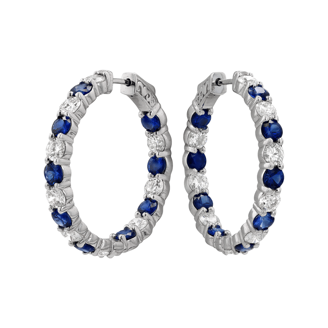 18k Gold 32mm Sapphire 4.48 Total Weight and Diamond Hoops