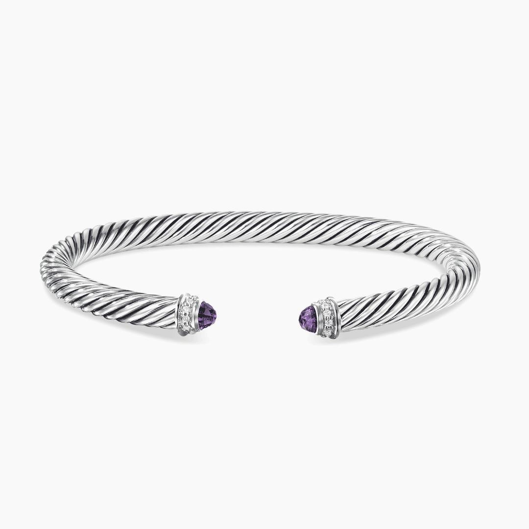 David Yurman Classic Cable Bracelet Sterling Silver with Amethyst and Diamonds, 5mm