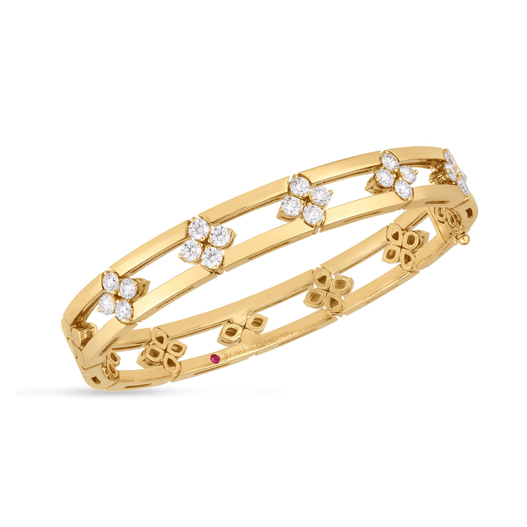 Roberto Coin Love In Verona 18k Yellow Gold Diamond Open Frame Bangle
