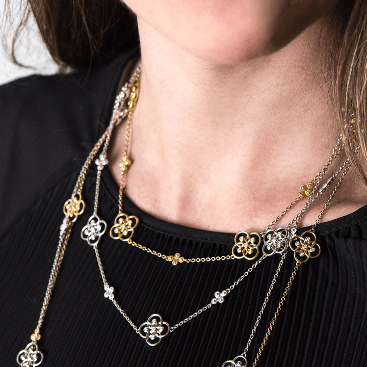 Arabesque Sterling Silver 36" Diamond .46 Total Weight Station Necklace