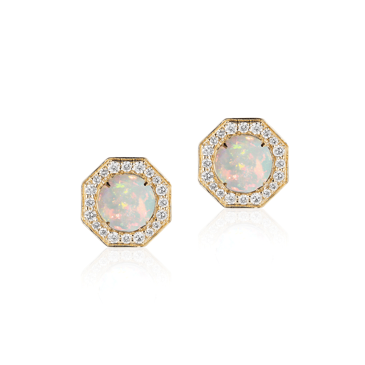 Goshwara Rock & Roll 18k Yellow Gold and 2.92 Total Weight Opal Diamond Studs