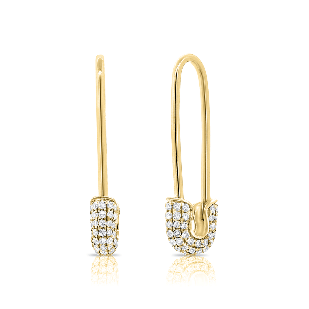 14k Gold .43 Total Weight Diamond Safety Pin Earrings