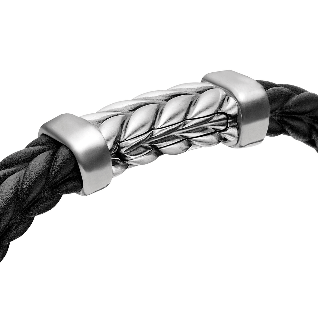 David Yurman Chevron Bracelet Black Rubber with Sterling Silver, 9mm