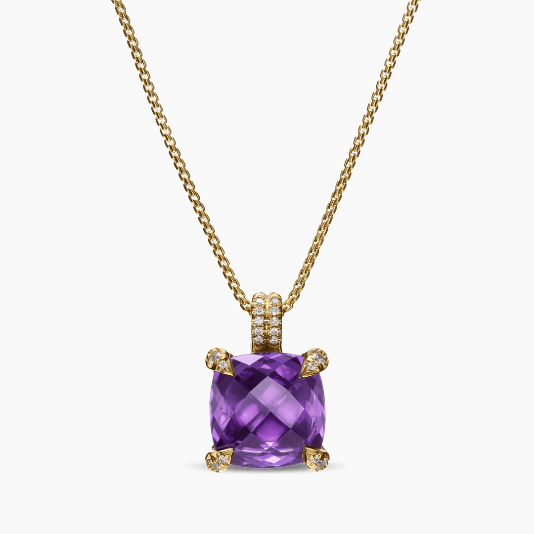 David Yurman Chatelaine Pendant Necklace 18k Yellow Gold with Amethyst and Diamonds, 11mm