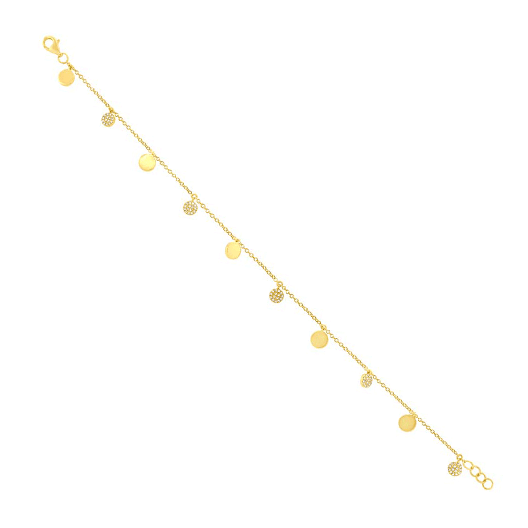14k Yellow Gold and Pave Diamond Disc Anklet